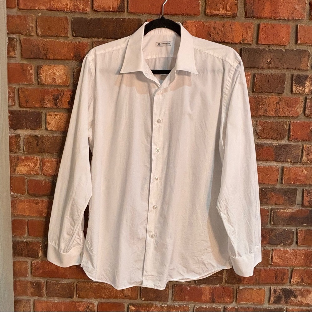 Thomas Mason Bespoke mens wedding groom dress shirt white neck 17”